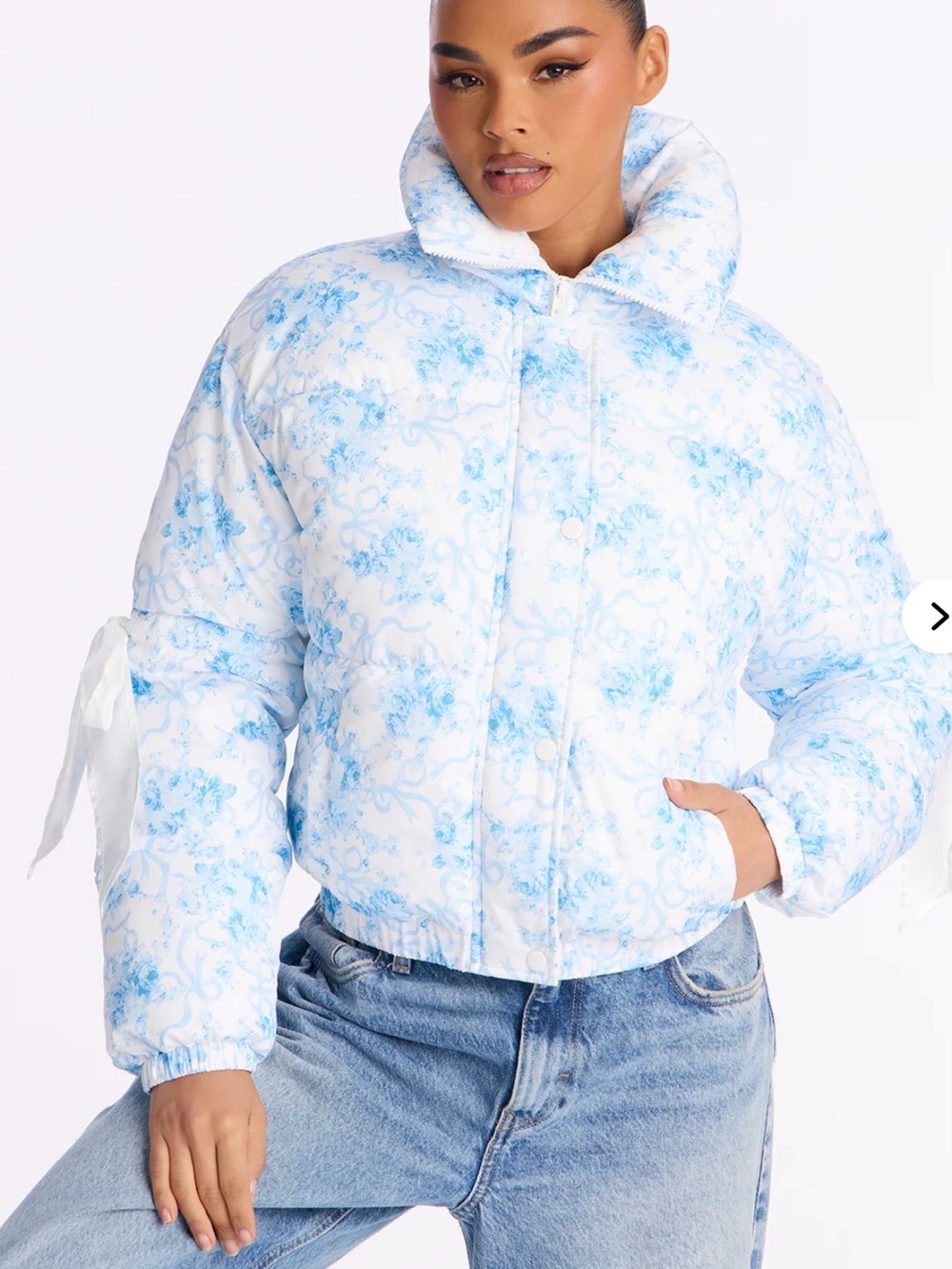 Floral bow puffer coat
